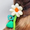 Puffy Flower Hair Clip - White