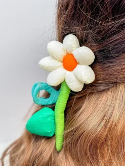 Puffy Flower Hair Clip - White