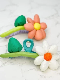 Puffy Flower Hair Clip - White