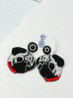 Pug Seed Bead Dangle Earrings