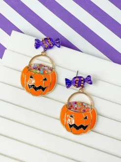 Pumpkin Treat Enamel Dangle Earrings