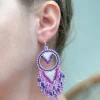 Purple Dreamcatcher Fringe Seed Bead Dangle Earrings