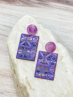 Purple Mosaic Tile Dangle Earrings