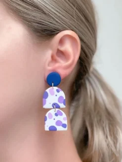 Purple Multi Geometric Clay Dangles - Half-Circles