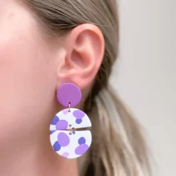 Purple Multi Geometric Clay Dangles - Circle Duo
