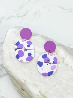 Purple Multi Geometric Clay Dangles - Circle Duo