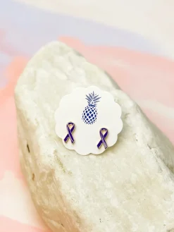 Purple Ribbon Signature Enamel Stud Earrings