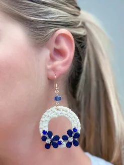 Raffia Floral Wreath Dangle Statement Earrings