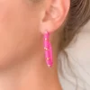 Raffia Wrapped Rhinestone Hoop Earrings - Pink
