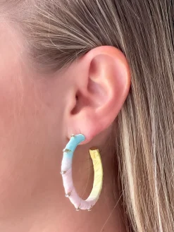 Raffia Wrapped Rhinestone Hoop Earrings - Pastel