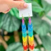 Rainbow Beaded Fringe Dangle Earrings