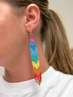 Rainbow Beaded Fringe Dangle Earrings