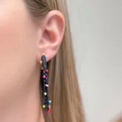 Rainbow Beaded Hoop Earrings - Black
