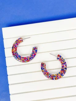 Rainbow Confetti Glitter Clear Resin Hoops