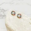 Rainbow Flower Pearl Stud Earrings