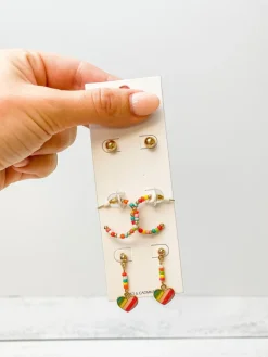 Rainbow Heart Trio Earring Set