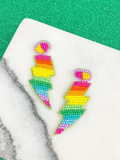 Rainbow Lightning Bolt Beaded Dangle Earrings