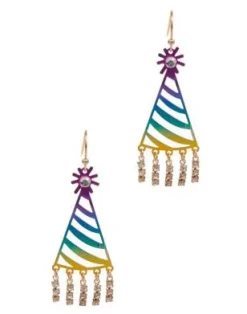 Rainbow Metallic Pave Birthday Hat Dangle Earrings