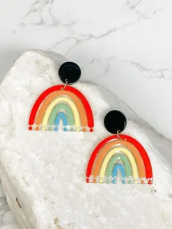 Rainbow Printed Acrylic Dangle Earrings - Multi