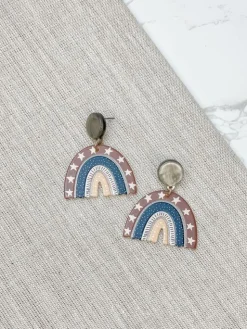 Rainbow Printed Acrylic Dangle Earrings - Taupe