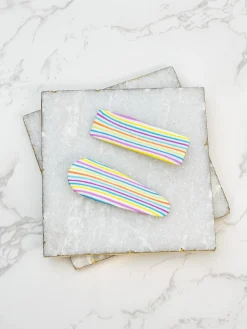 Rainbow Stripe Clay Hair Clip Set