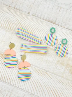 Rainbow Stripe Clay Hair Clip Set
