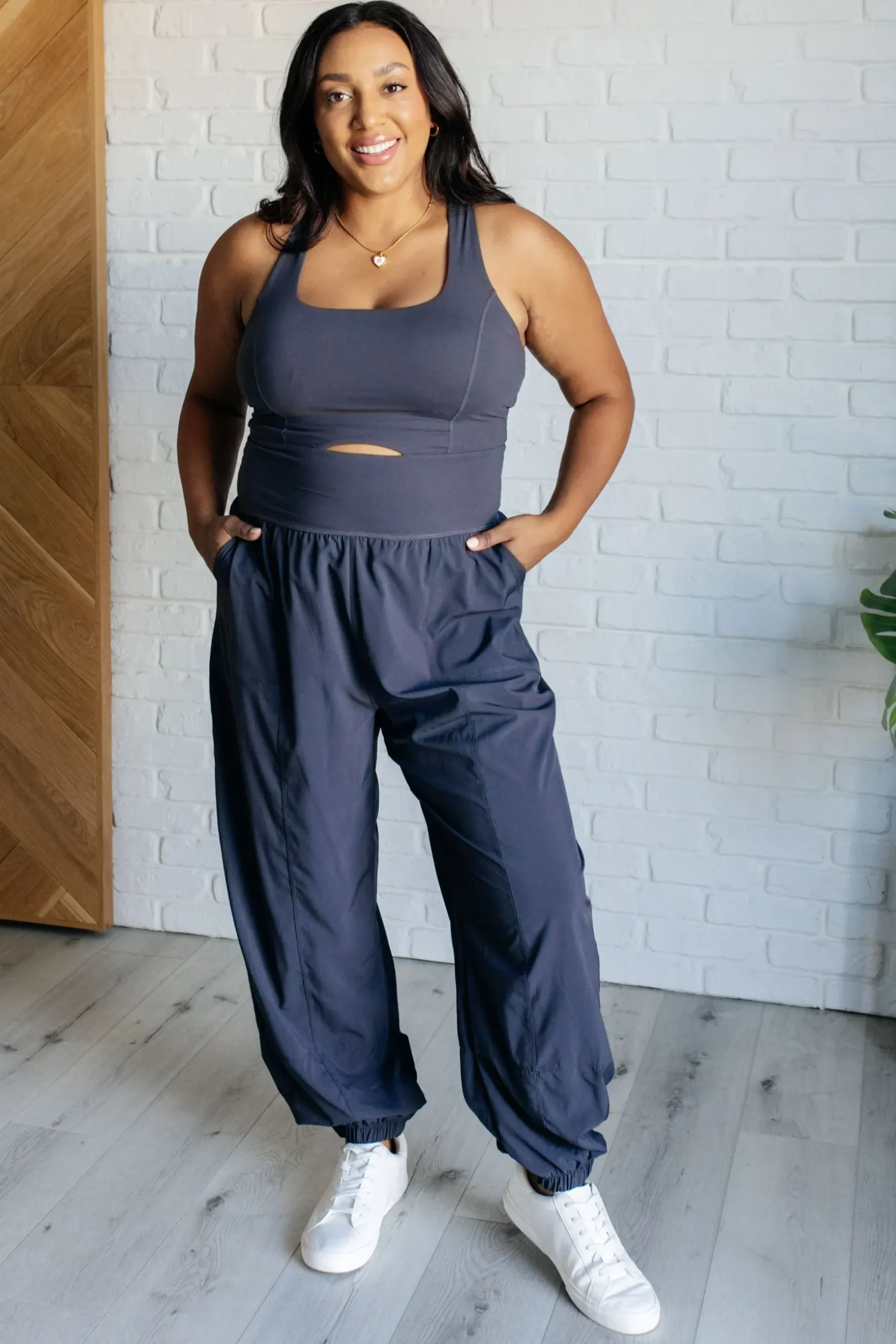 Raising Heart Rate Cutout Jumpsuit in Charcoal