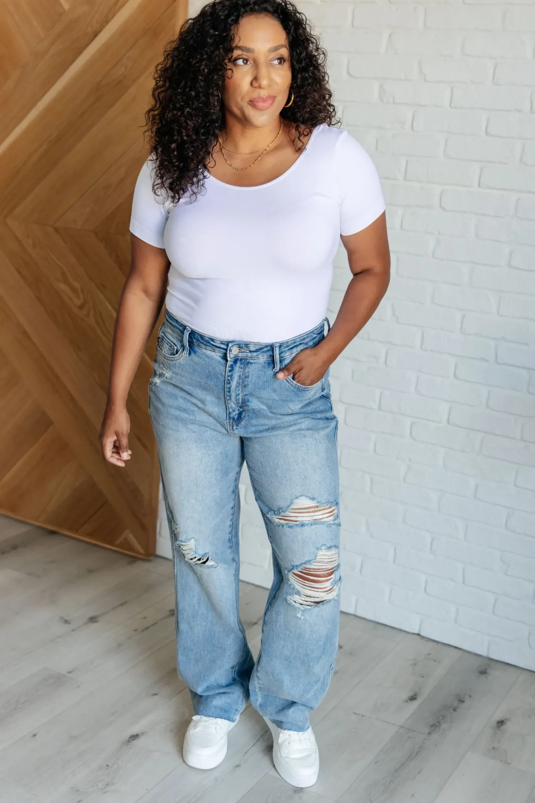 Ramona High Rise Rigid Magic Destroyed Straight Jeans by Judy Blue