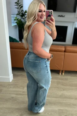 Ramona High Rise Rigid Magic Destroyed Straight Jeans by Judy Blue