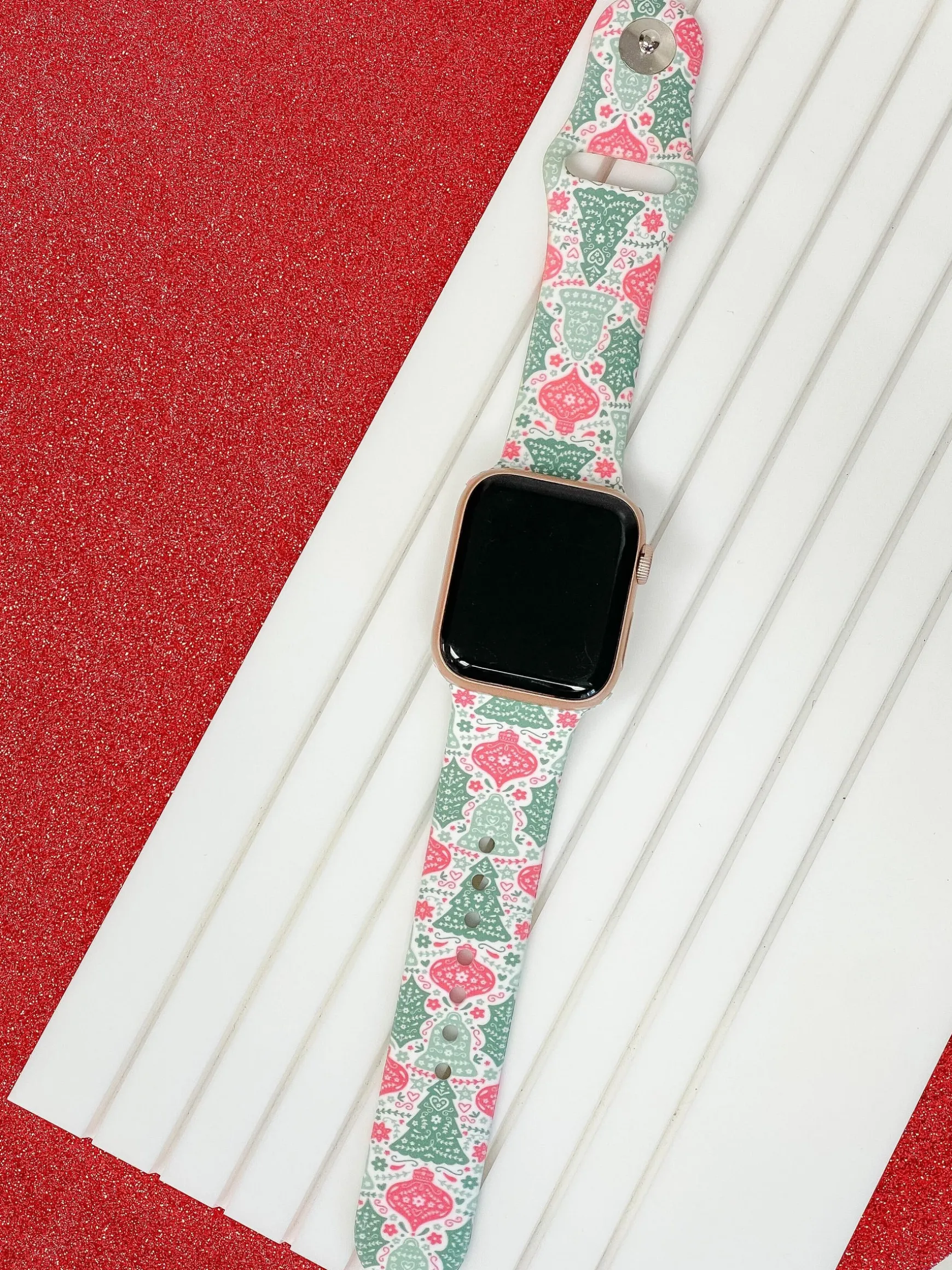 Red & Green Christmas Printed Silicone Smart Watch Band