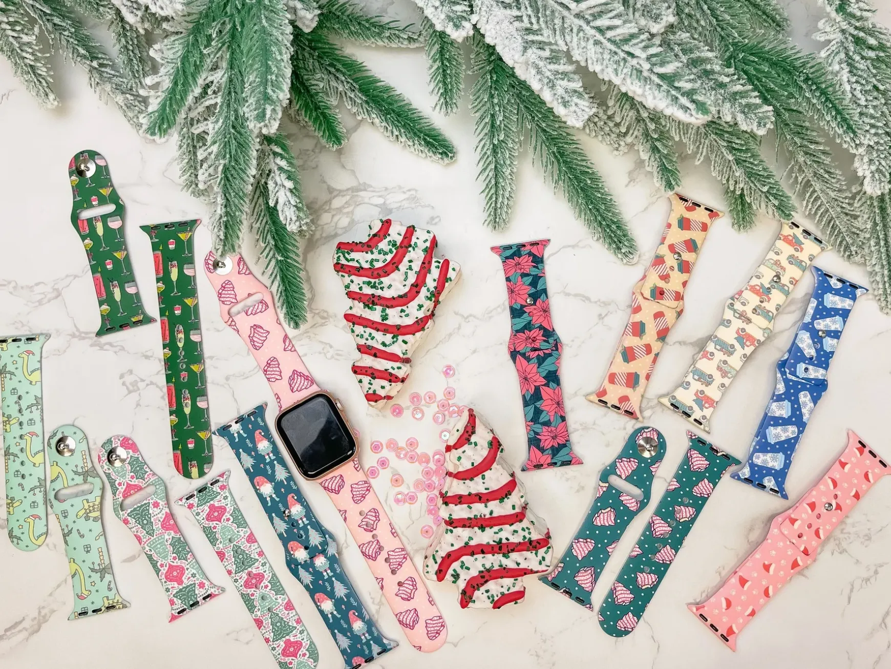 Red & Green Christmas Printed Silicone Smart Watch Band