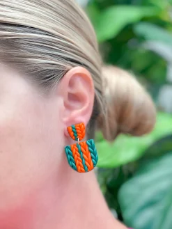 Red & Green Knit Clay Dangle Earrings