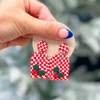 Red & White Checkered Clay Dangle Earrings