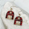 Red Buffalo Check Barn Dangle Earrings