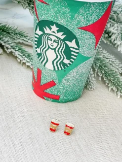 Red Coffee Cup Signature Enamel Studs by Prep Obsessed