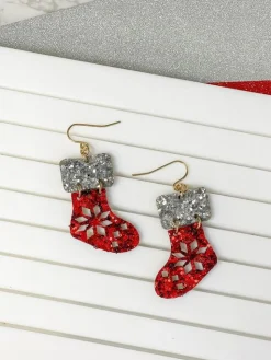 Red Glitter Stocking Dangle Earrings