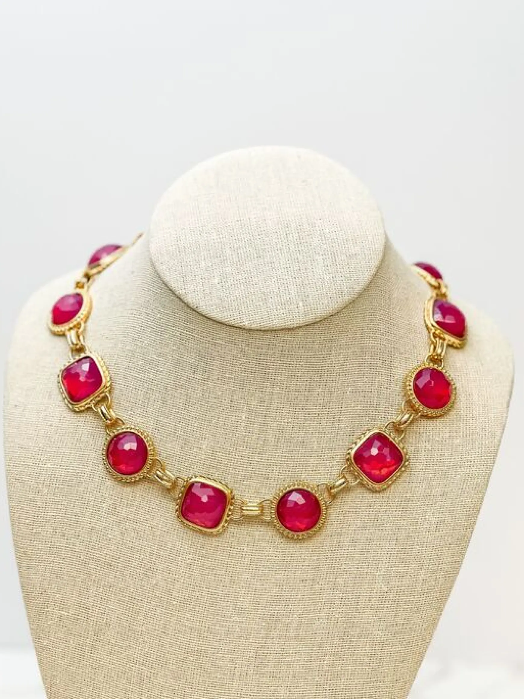 Red Jeweled Toggle Statement Necklace