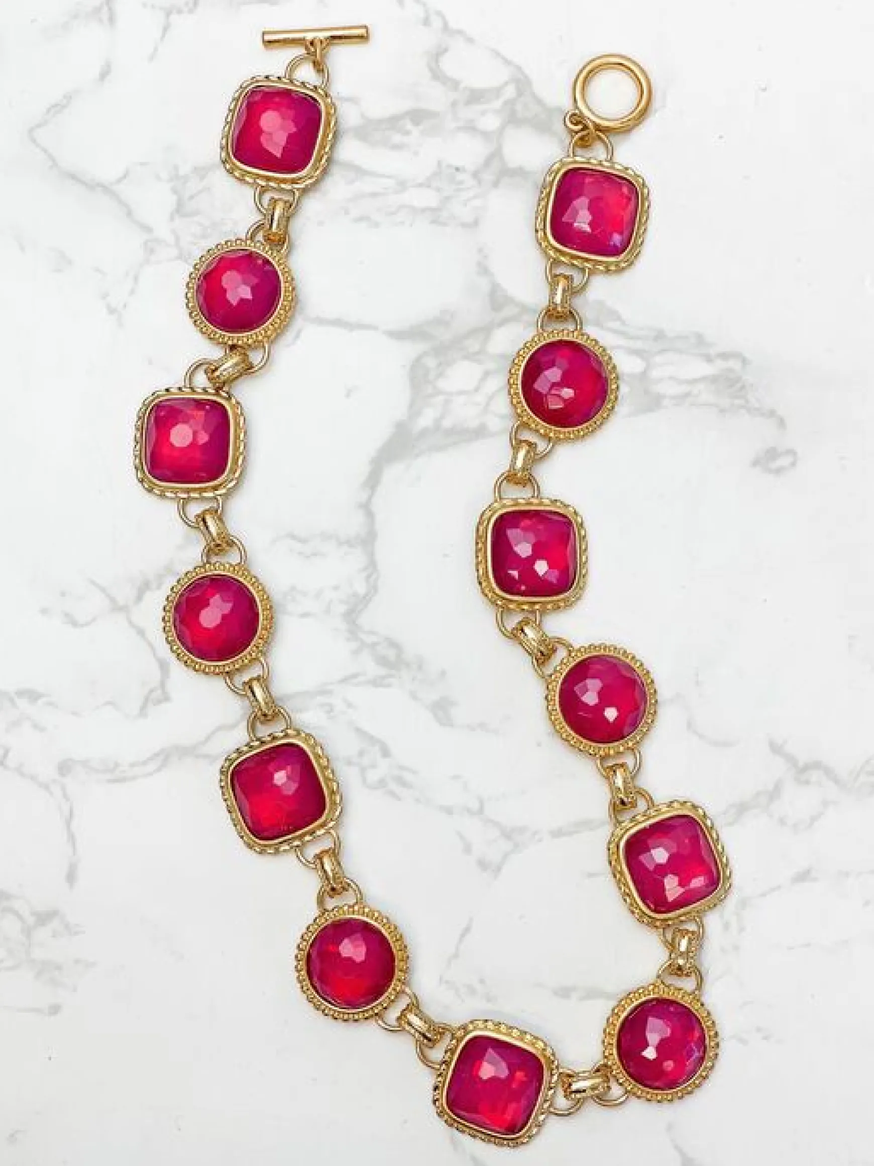 Red Jeweled Toggle Statement Necklace