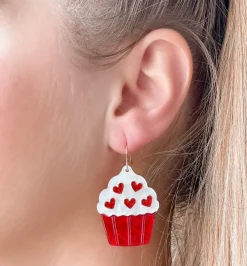 Red Valentine Cupcake Dangle Earrings