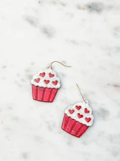 Red Valentine Cupcake Dangle Earrings