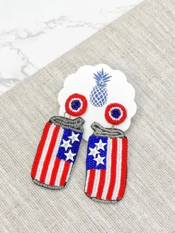 Red, White, & Blue Beer Beaded Dangle Earrings