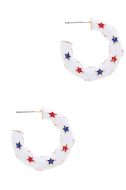 Red, White, & Blue Enamel Star Hoop Earrings