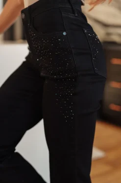 Reese Rhinestone Slim Fit Jeans in Black by Judy Blue