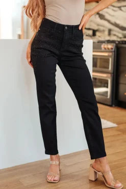 Reese Rhinestone Slim Fit Jeans in Black by Judy Blue