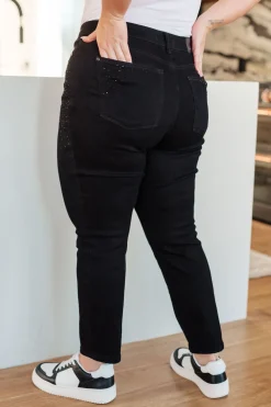 Reese Rhinestone Slim Fit Jeans in Black by Judy Blue