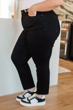 Reese Rhinestone Slim Fit Jeans in Black by Judy Blue