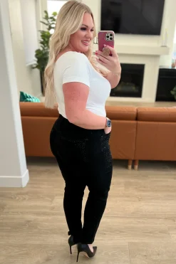 Reese Rhinestone Slim Fit Jeans in Black by Judy Blue