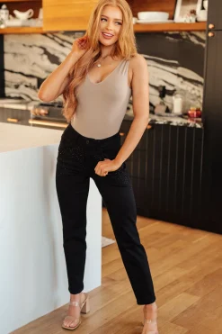 Reese Rhinestone Slim Fit Jeans in Black by Judy Blue