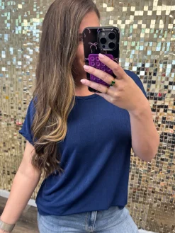 Relaxed Fit Round Neck Short Sleeve Top - Navy by Sew In Love