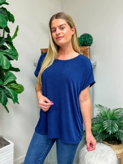 Relaxed Fit Round Neck Short Sleeve Top - Navy by Sew In Love